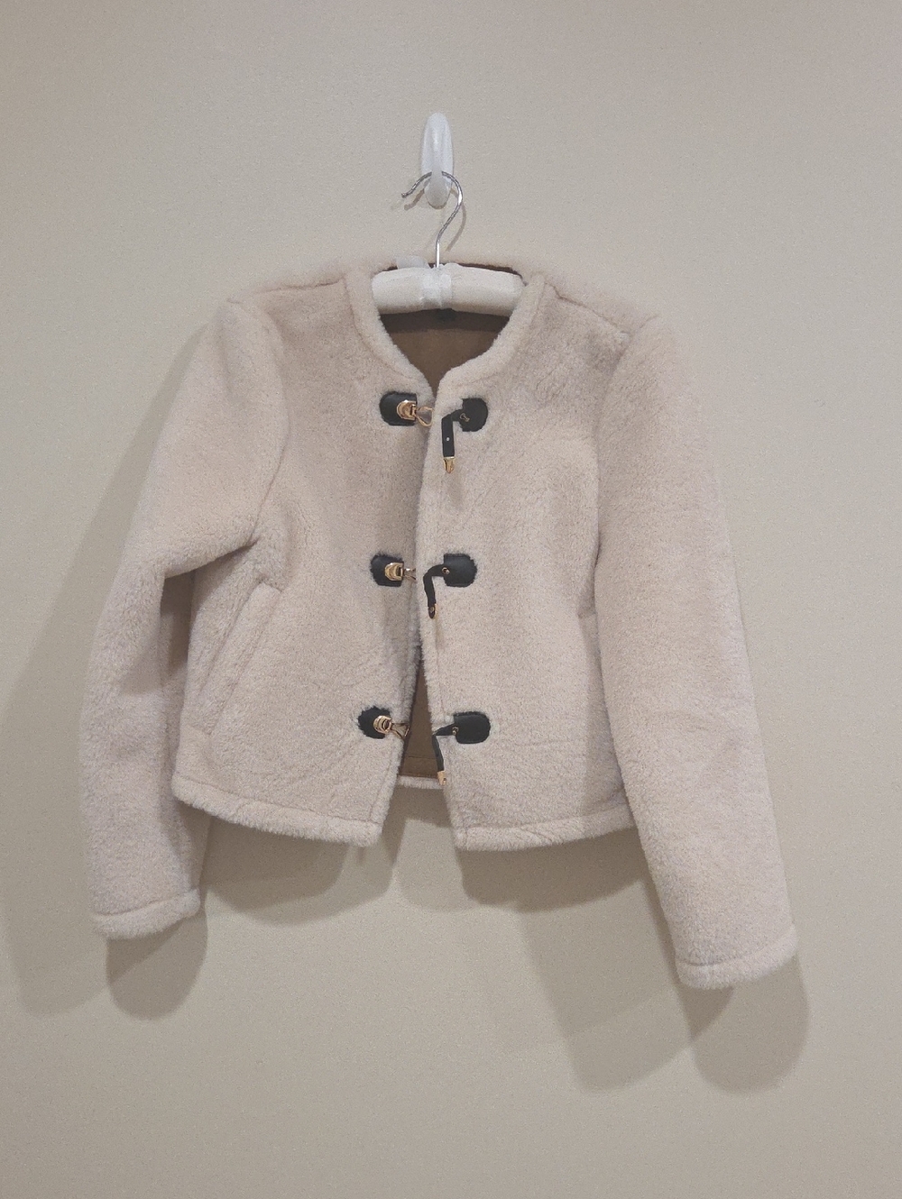 Zara  Cream Sherpa Pea Coat with Toggle Details